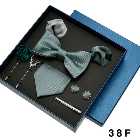 Tie Pocket Square Set Box Gift For Men Women Wedding Party Business Neck Tie Cufflinks Brooch Handky Solid Color Wholesale