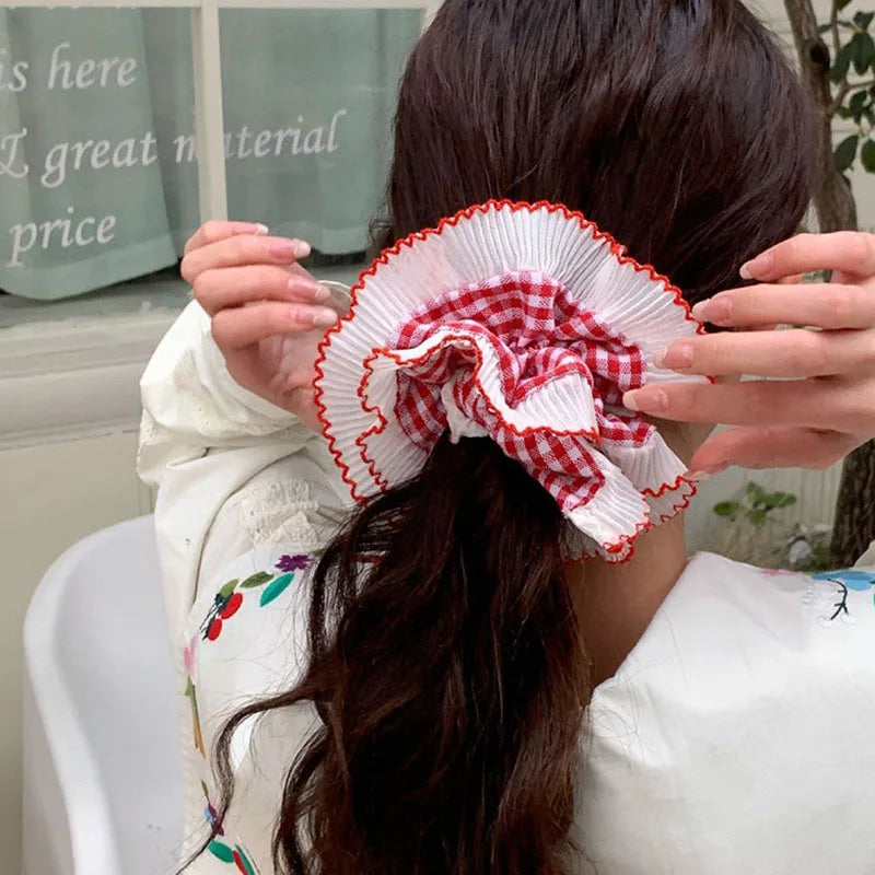 Women Lace Hair Scrunchies Girls Elastic Hair Bands Ponytail Holders Tie Hair Hoop Large Plaid Scrunchy Rubber Bands Headwear