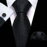 Business Black Silk Ties For Men Classic Solid High Quality Woven Pocket Square Cufflinks Sets Party Formal Designer Barry.Wang