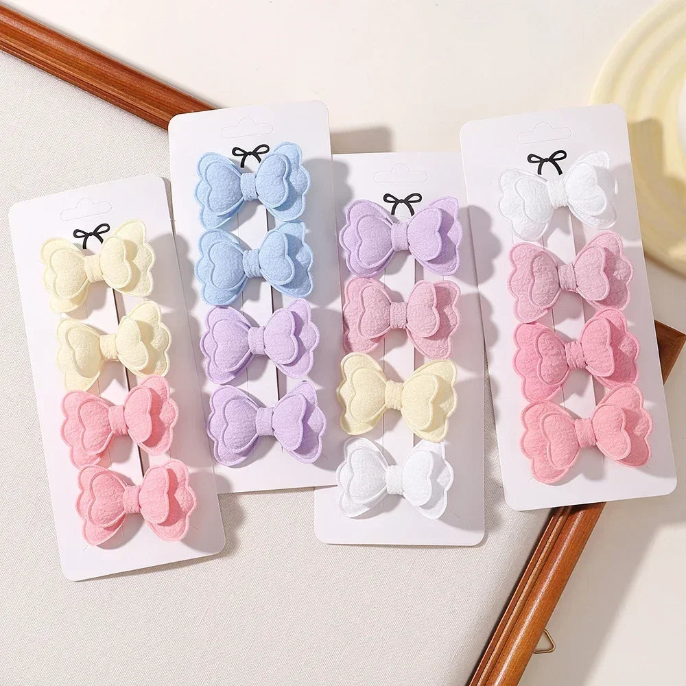 4Pcs/set Butterfly Hair Clip Set for Girls Double Layered Bow Cute Bangs Hair Pin Cotton Safe Kids Baby Hair Accessories Set