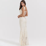 Suninheart Elegant Women 2 Piece Dress Set 2023 Maxi Wedding Guest Dress Lace Up Crop Top and Maxi Skirt Set Formal Event Dress
