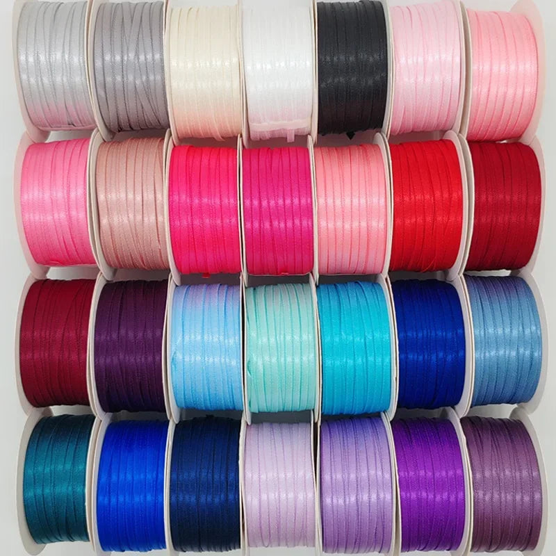 (45M) 3mm Satin Ribbon 100% Polyester High Quality Double Face Tapes Both Sides Satin and Glossy Bows Making 1/8" 508319