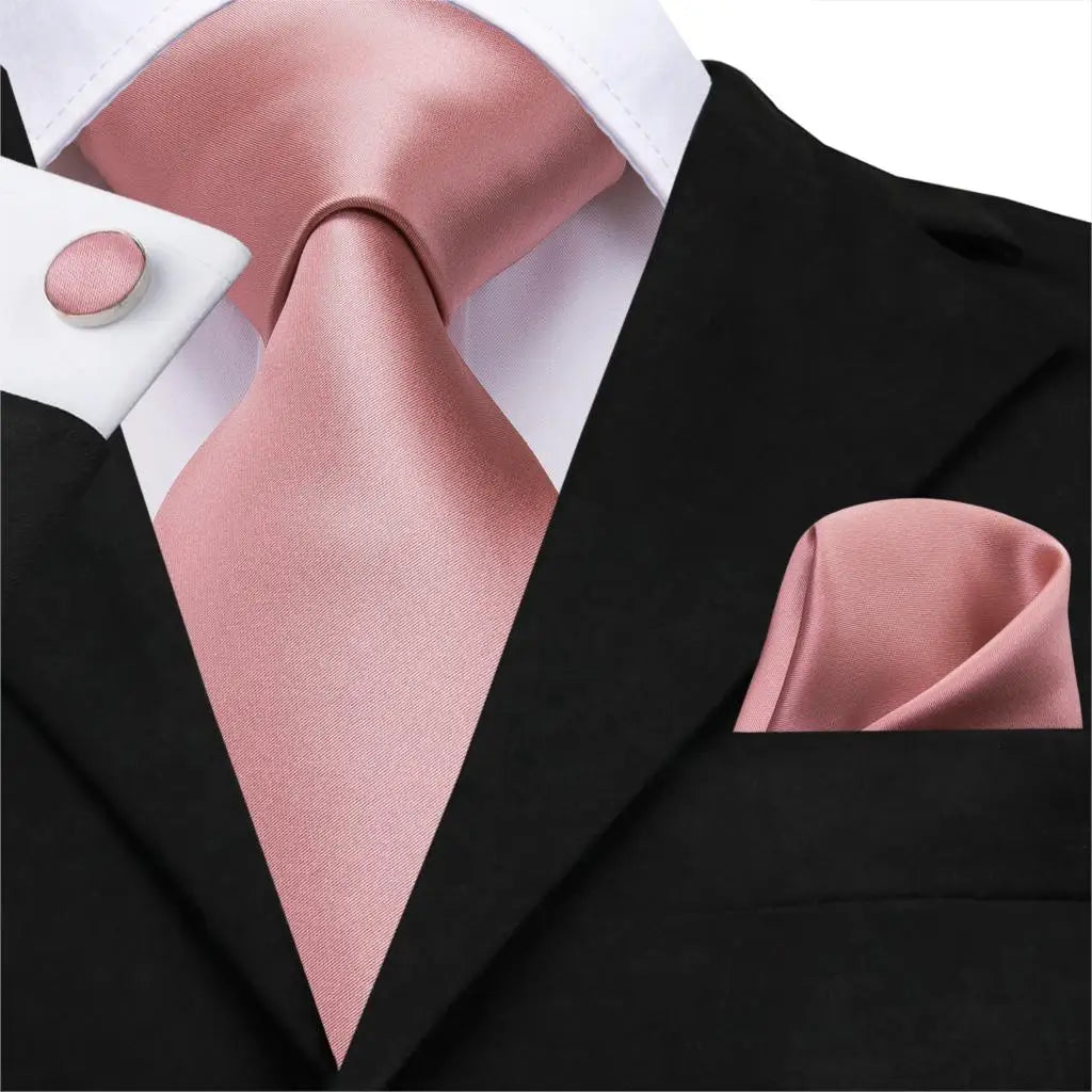 Hi-Tie 100% Silk Classic Men's Wedding Coral Pink Red Peach Tie Pocket Square Cufflinks Set Rose Ties for Men Solid Paisley Ties