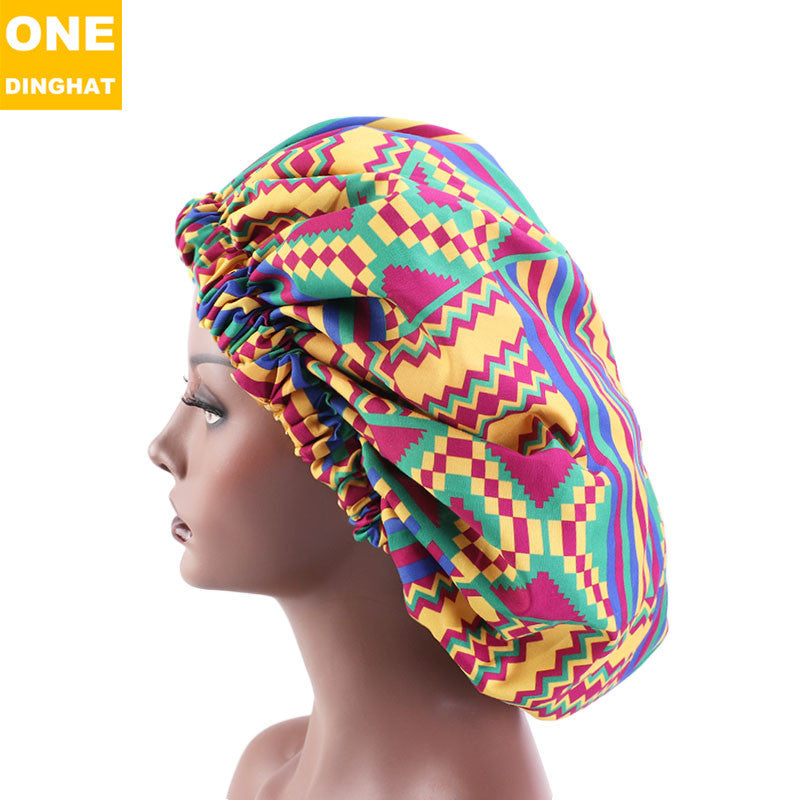 2020 New No. plus-Sized African Printing round Cap Double-Layer Satin Lining Wide Edge Nightcap Chemotherapy Hat