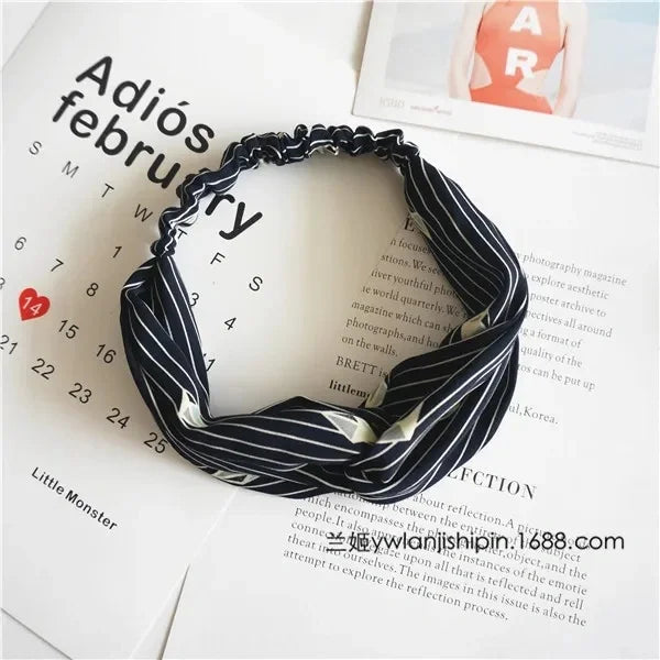 Clearance Fresh Colorful Turban Headbands Women Spring Summer Chiffon Headband Head Wrap Wide Lattice Hairband Hair Accessories