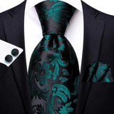 Hi-Tie Black Floral Silk Wedding Tie For Men Handky Cufflink Gift Necktie For Men Fashion Design Business Party Dropshiping