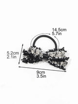 2 Pcs Black White Knitted Hair Bow Scrunchies,Elastics Bands Elegant Hair Ties Scrunchy Bowknot Ponytail Holder for Women Girls