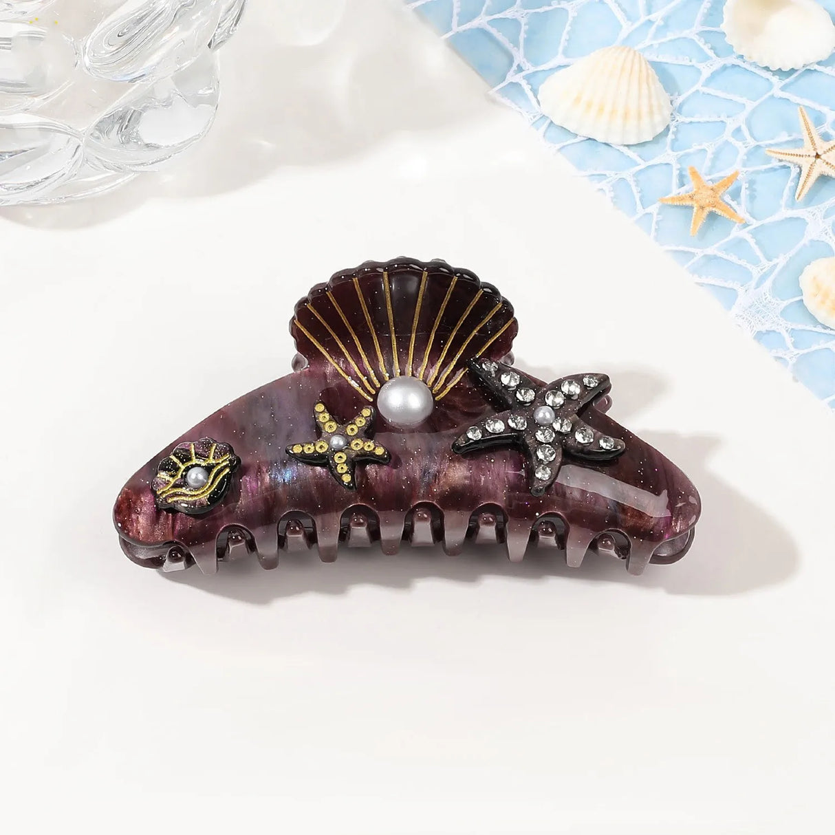 YHJ Starfish Hair Claw for Women Rhinestone Acetate Claw Clip Vacation Jewelry Hair Clip Trendy Claw Clips Hair Accessories