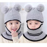 2-4year kid's knitted hat winter warm woolen hat  mask scarf one-piece