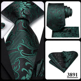 Hi-Tie Dark Green Psialey Silk Elegant Tie For Men Groom Wedding Men Necktie Pocket Square Cufflink Accessory Wholesale Designer