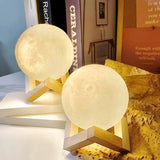 LED Night Light Moon Lamp DIY Starry Lamp Full Moon 3D Lamp Bedroom Decor Kids Birthday Gift Battery Power with Wooden Stand