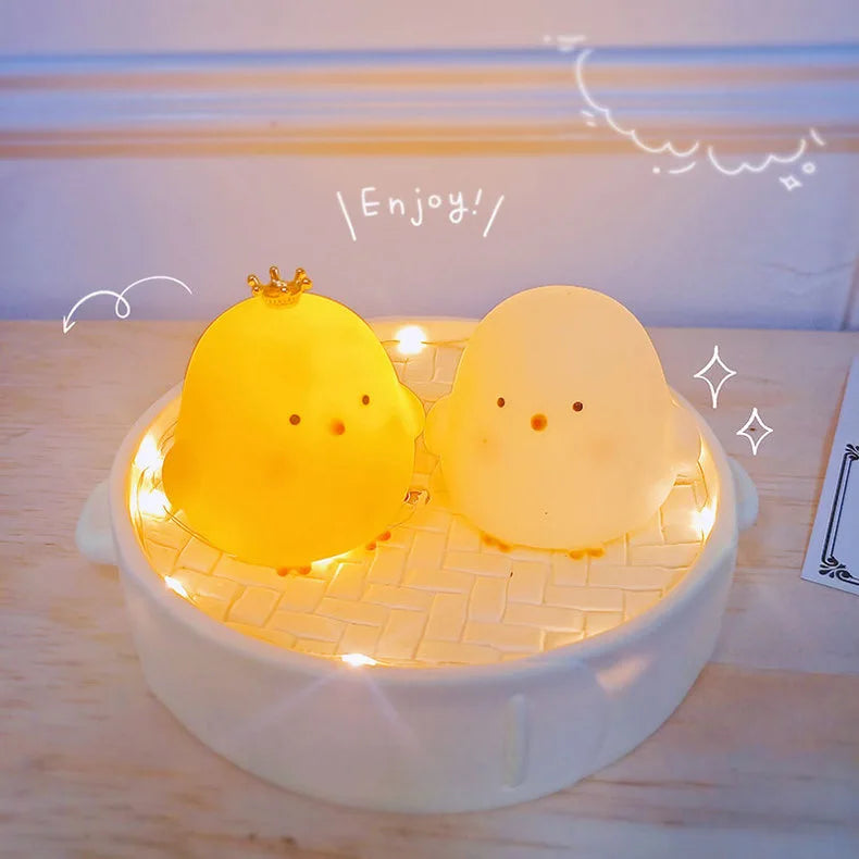 Cute Chicken Soft Lighting Small Night Light Bedside Lamp Decoration Bedroom Atmosphere Light Girl Children GIft