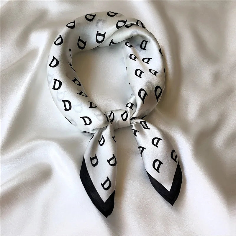 Women Silk Black and white stripes Square Scarf Luxury Brand Female Beach Stoles Echarpe Satin Headband Shawl Wraps Bandana