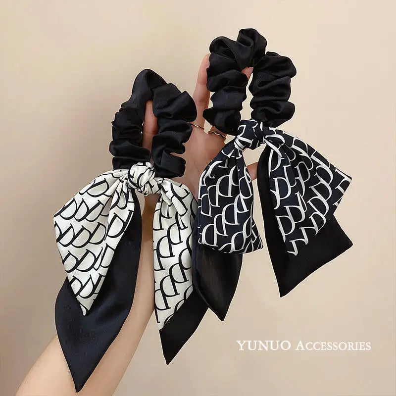 Women's Elastic Hair Bands French Style Hair Rope Creative Letter D Classic Retro Bow Ribbon Headdress Delicate All-matching