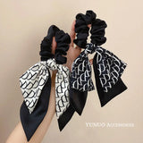 Women's Elastic Hair Bands French Style Hair Rope Creative Letter D Classic Retro Bow Ribbon Headdress Delicate All-matching