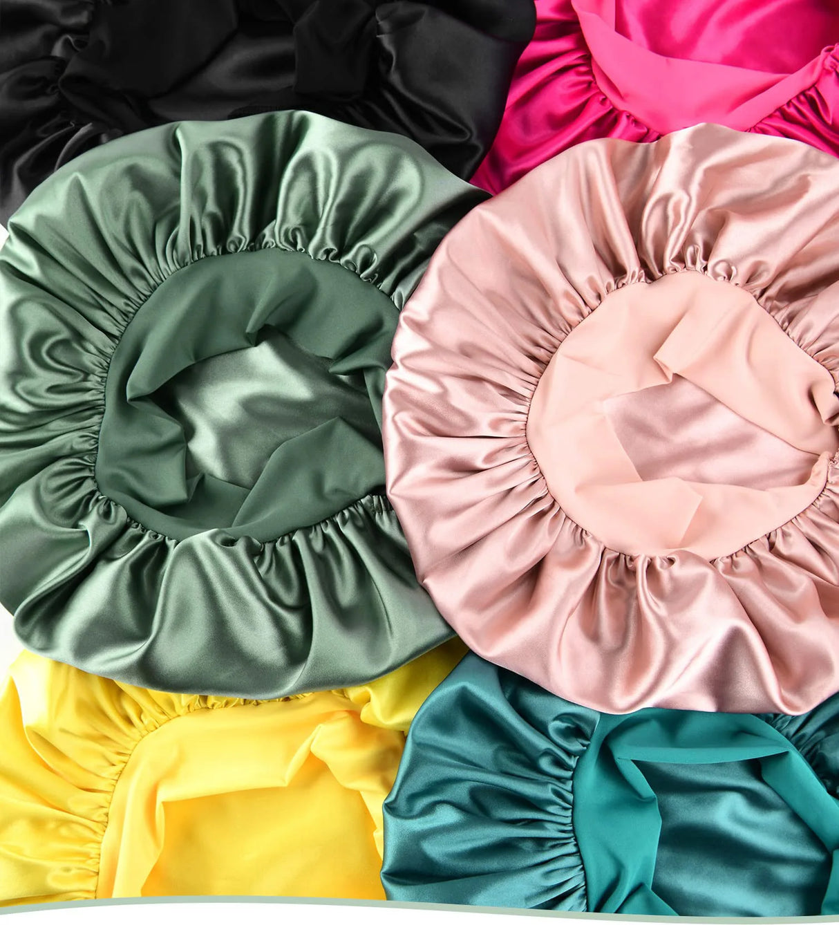 New Satin Double Layer Bonnet Solid Wide Tie Band Stretch Head Silky Bonnet Edge Wrap Nightcap Hair Care Shower Bonnet for Women