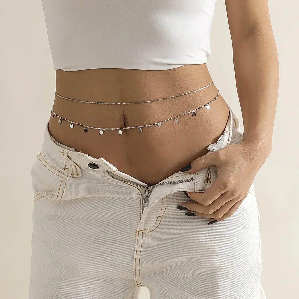 Waist Accessory Fashionable and Personalized Round Bead Chain Twisted Chain Double-layer Women's Waist Chain New Body Chain