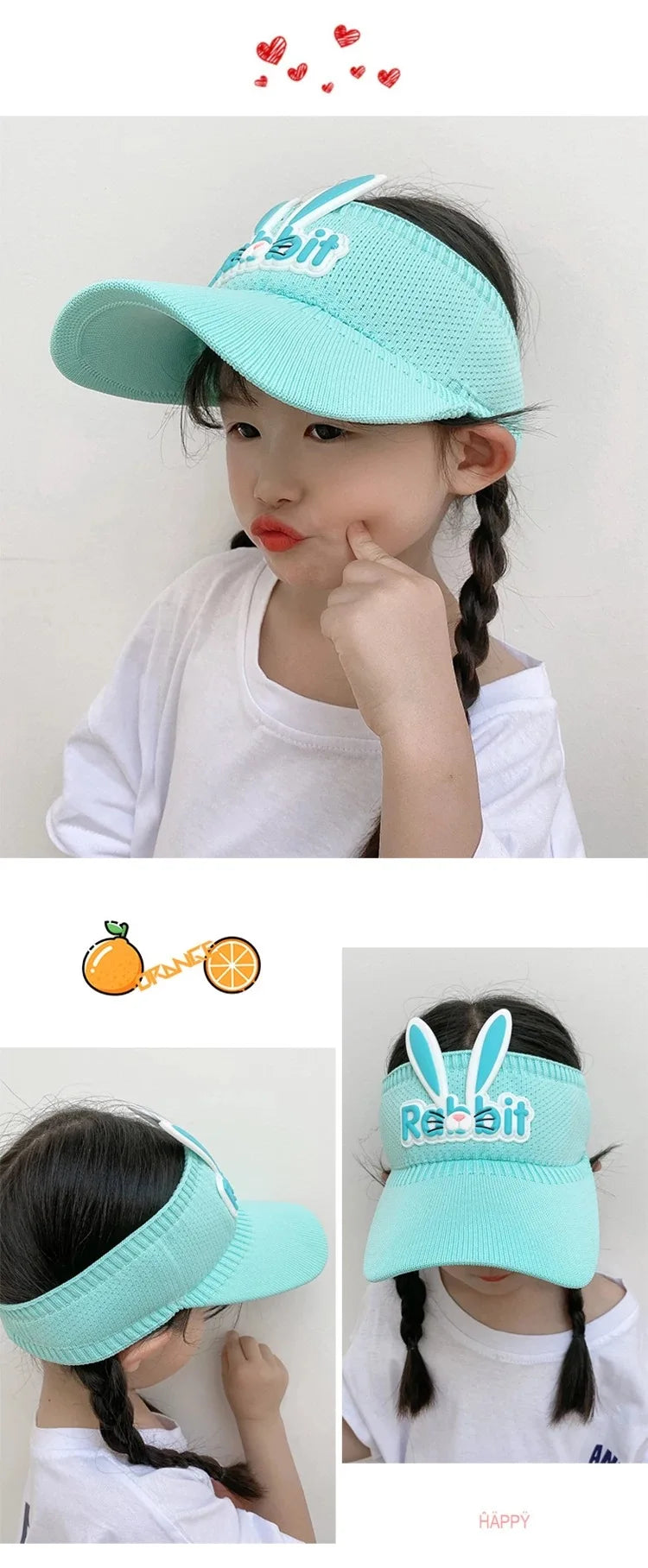 2023 New Kids Sun Hats Children Summer Visors Cute Rabbit Wings Bunny Hat Summer Hat for Kids Boys Girls Hats 3-12years Old
