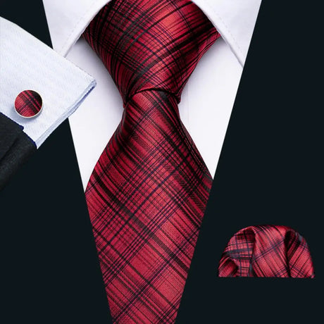 Barry.Wang Plaid Silk Men Tie Handkerchief Cufflinks Set Designer Jacquard Checked Necktie for Male Wedding Team Groomsman Corp