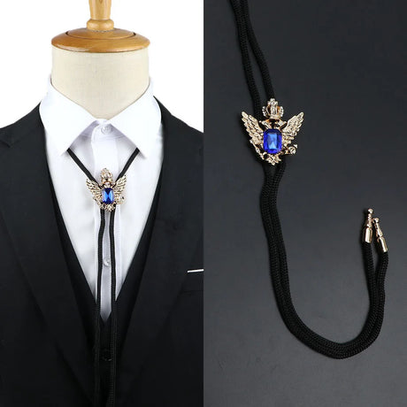 Vintage Bolo Tie Shirt Chain Cowboy Jazz Alloy Men Women Leather Rope Long Necklace Imitation Obsidian Sweater Chain Men Accesso