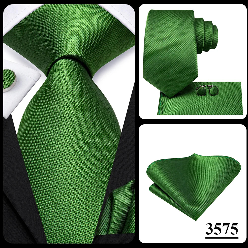 Hi-Tie Dark Green Psialey Silk Elegant Tie For Men Groom Wedding Men Necktie Pocket Square Cufflink Accessory Wholesale Designer