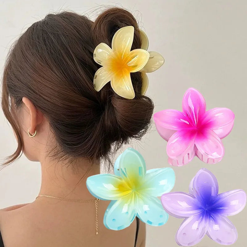 Hot Bohemia Gradient Colorful Acrylic Egg Flowers Hair Claw Clips For Women Beach Forest Style Sweet Headwear New Accessories