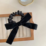 Autumn and Winter Korean Woman Elegant Black Velvet Bow Elastics Hair Band Scrunchies Hair Ties Ponytail Hold Hair Accessories