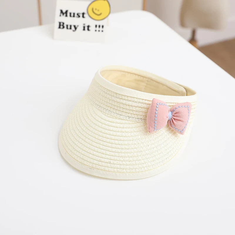 Lovely Girl Baby Summer Straw Hat Casual Bowknot Sun Visor Caps Outdoor Beach Top Sunscreen Empty Hats Cute Baseball Caps