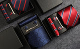 Classic 100% Silk Men's Ties In Gift box 8cm Plaid Dot Striped Business Necktie Handkerchief Cufflinks Wedding Party Tie Set