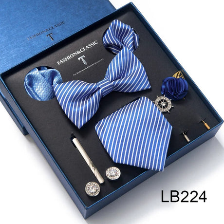 Brand Newest Design Silk Tie Set Handkerchief Pocket Squares Cufflink Bow Tie Clip Necktie Set Bussiness Wedding Suit Gift Box