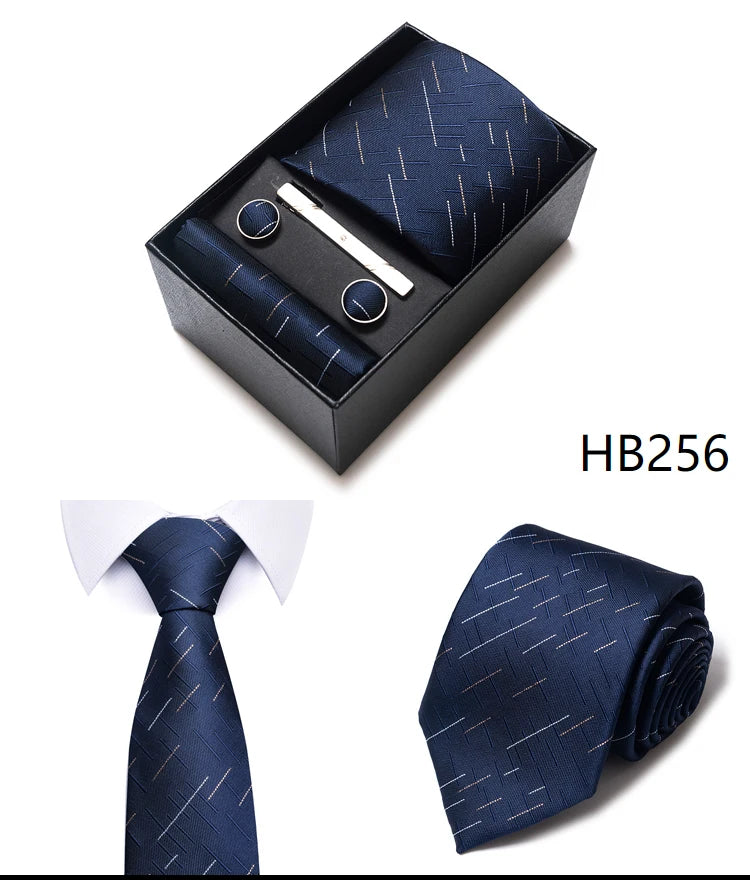 Tie For Men Brand New Style Wedding Gift Tie Pocket Squares Set Necktie Box Men Black Suit Accessories