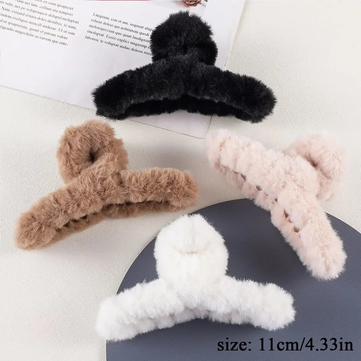 4Pcs/Set Plush Hair Claw Elegant Acrylic Hairpins Faux Fur Hair Clip Barrette Crab Headwear for Women Girls Hair Accessories