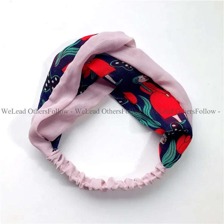 Clearance Fresh Colorful Turban Headbands Women Spring Summer Chiffon Headband Head Wrap Wide Lattice Hairband Hair Accessories