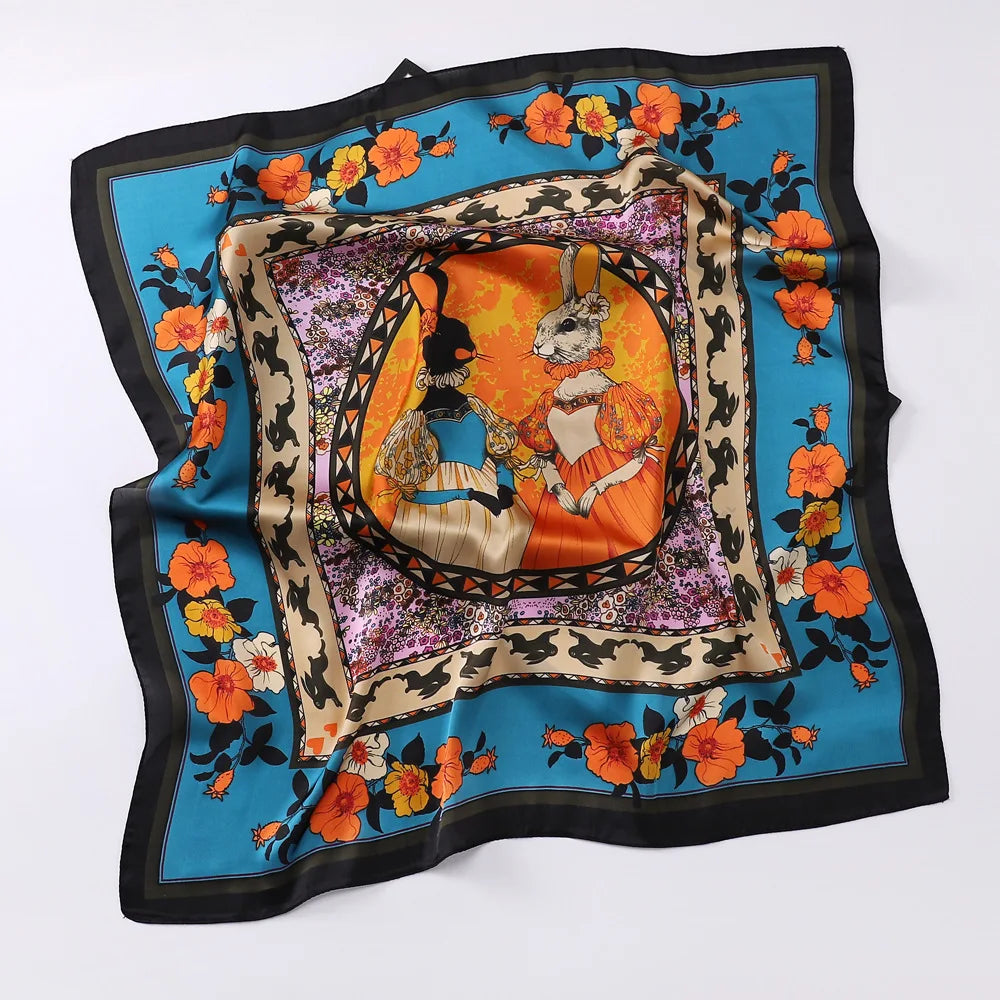 Luxury Hijab Silk Shawl and Wrap Cute Cat Print Scarf for Women Neckerchief Hair Band Wrist Headband Bandana 2023 Echarpe