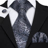 Fashion Mens Ties Set Silk Gray Black Silver White Striped Plaid Solid Paisley Floral Neck Tie Hankderchief Cufflinks Barry·Wang