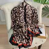 180*90cm Women Silk Female Classic Leopard Scarves Ladies Beach Wrap Chiffon Shawl Soft Sunscreen Foulard Muffler Bandanna Pareo