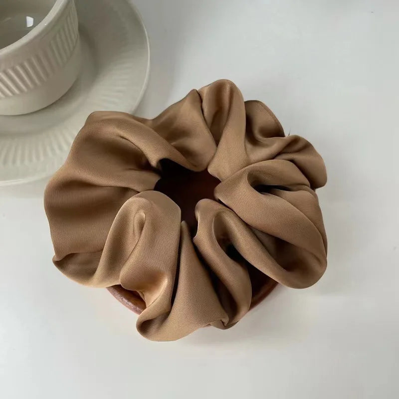 Korean Woman Elegant Satin Elastics Hair Band Solid Color Scrunchies Hair Ties Ladies Ponytail Holder Girls Hair Accessories