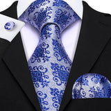 Elegant Multi Floral Silk Mens Tie Hanky Cufflinks Set Jacquard Flower Necktie For Male Wedding Business Party Event Barry.Wang