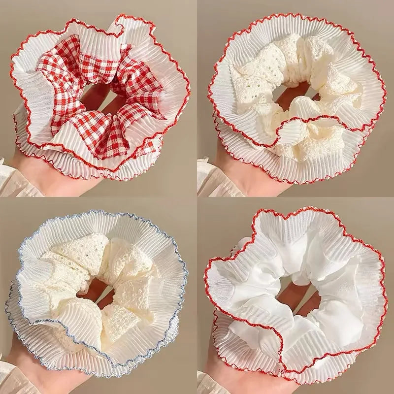 Women Lace Hair Scrunchies Girls Elastic Hair Bands Ponytail Holders Tie Hair Hoop Large Plaid Scrunchy Rubber Bands Headwear