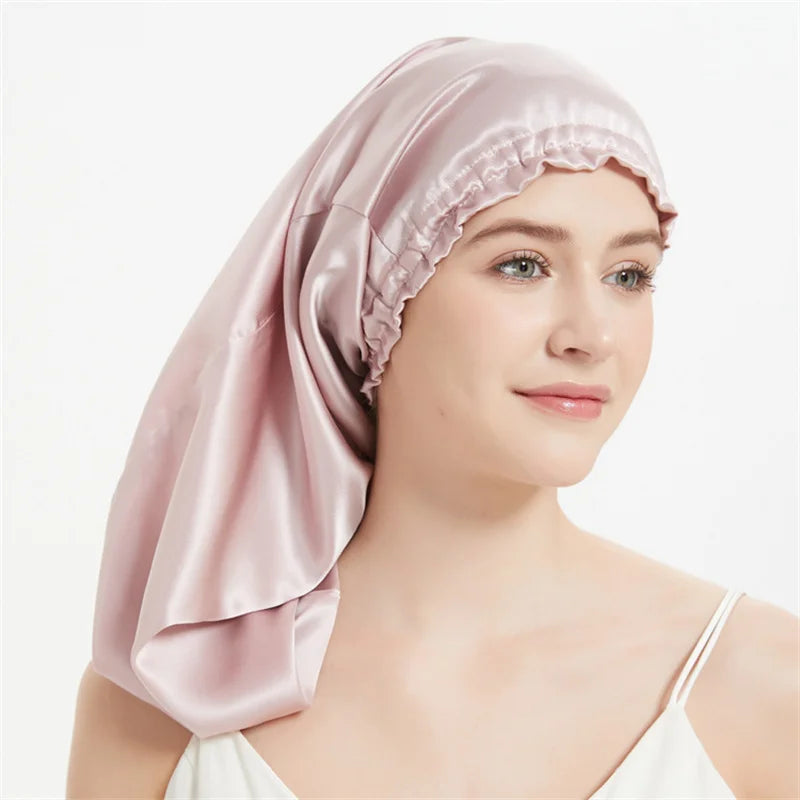 Luxury Comfortable Solid100% Real Silk Long Nightcap Hair Care Perm Beauty Sleeping Hat