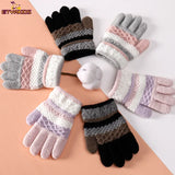 1Pairs Winter Warm Baby Gloves Cute Striped Split-finger Kindergarten Boys Girls Kids Knitted Gloves for 3-8 Years