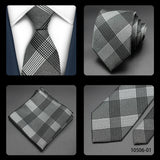 Men Tie Cravat Set Fashion Wedding Ties for Men Hanky Necktie Grid Strip Gravata Jacquard Tie Social Party Accessories