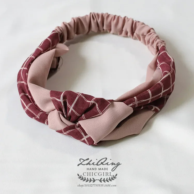 Clearance Fresh Colorful Turban Headbands Women Spring Summer Chiffon Headband Head Wrap Wide Lattice Hairband Hair Accessories