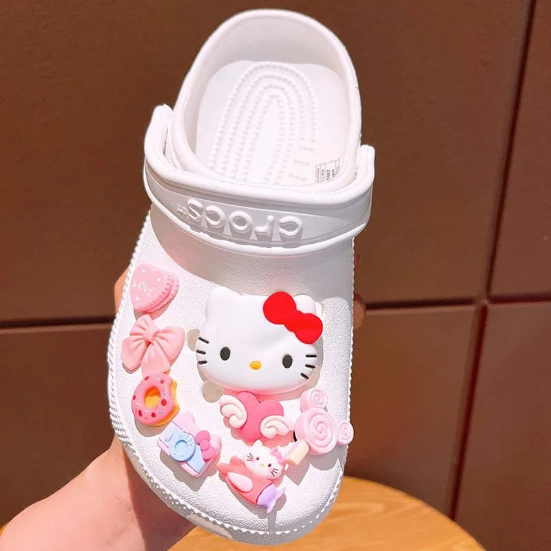 New Sanrio Kuromi LED Shoes Accessories Cartoon Peripheral Cinnamoroll Melody Pompompurin Charm Buckle Charms Kids Gift
