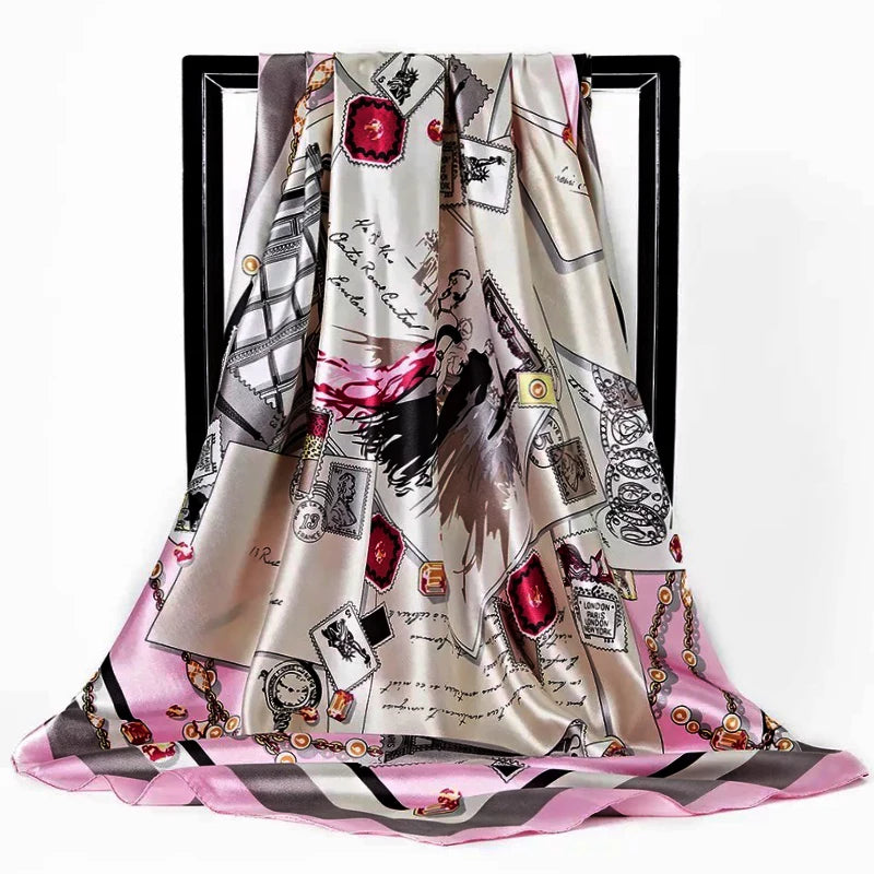 90X90CM Shawls Luxury Print Bandannas 2022 Popular Sunscreen Headcloth Fashion Colour Silk Scarves Four Seasons Square Kerchief