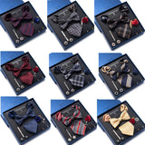 Brand Newest Design Silk Tie Set Handkerchief Pocket Squares Cufflink Bow Tie Clip Necktie Set Bussiness Wedding Suit Gift Box