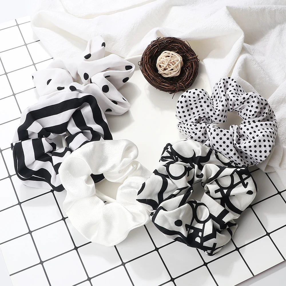 3/5PCS Black White Elastic Hair Bands for Girls Simple Basic Headband Women Rubber Band Hair Accessories Holder Scrunchies Gifts