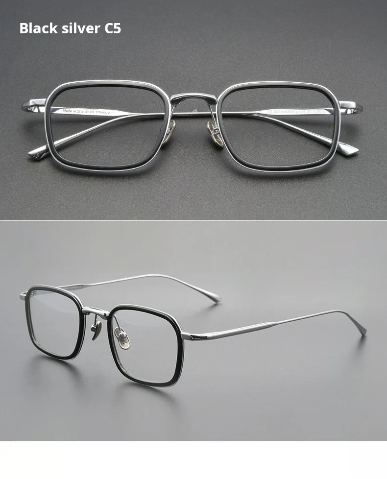 TFTB Retro All Pure Titanium Men's Glasses Luxury Square Small Framework Ultralight Optical Prescription Eyeglasses Frame 142mm