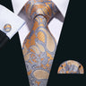 Barry.Wang Orange Silk Men Tie Hanky Cufflinks Set Jacquard Pink Purple Salmon Gold Necktie for Male Wedding Business Party Gift