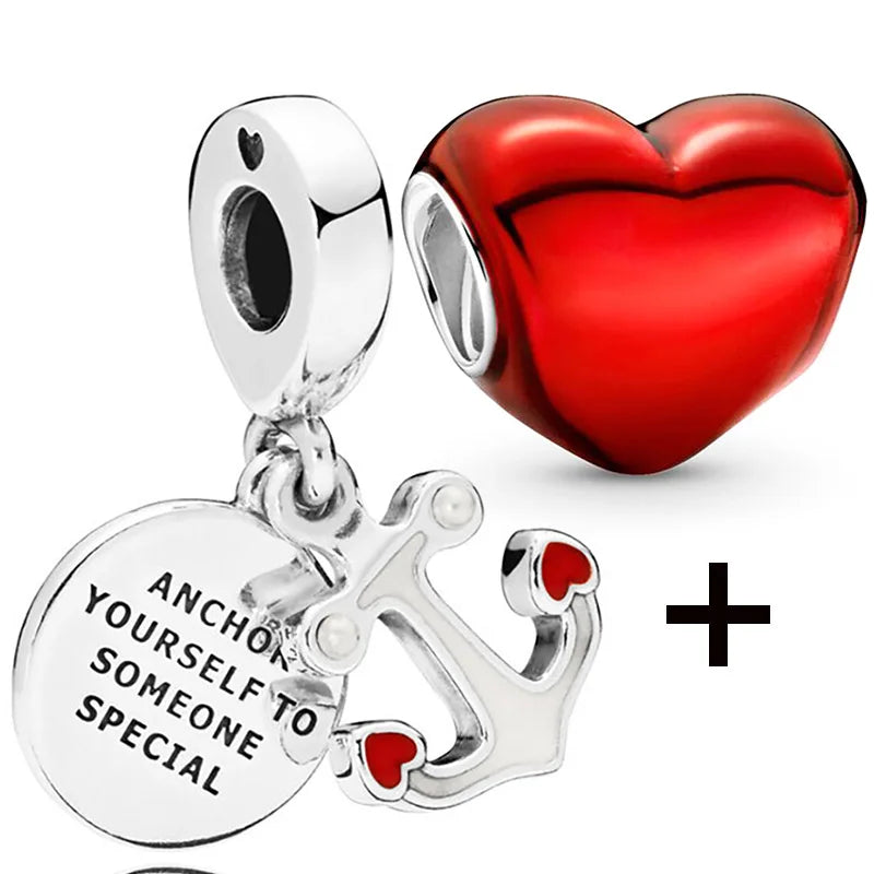 Buipoey 2pcs/lot Christmas Red Cane Gingerbread Man Charm Snowman Santa Beaded Sock Pendant DIY Beacelets jewelry Accessory Gift